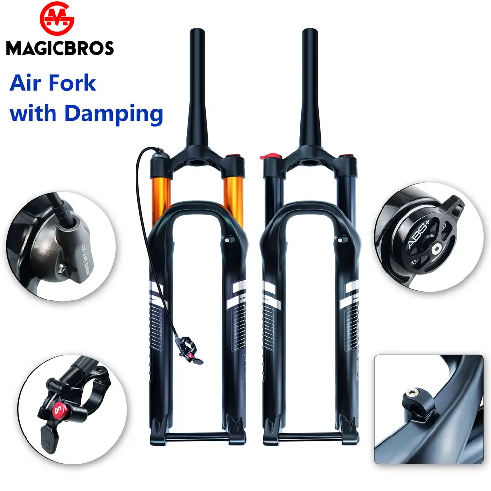 

MAGICBROS Thru Axle 15*100mm MTB Mountain Bike Bicycle Air Fork 26 27.5 29 Air Suspension Fork with Damping Rebound