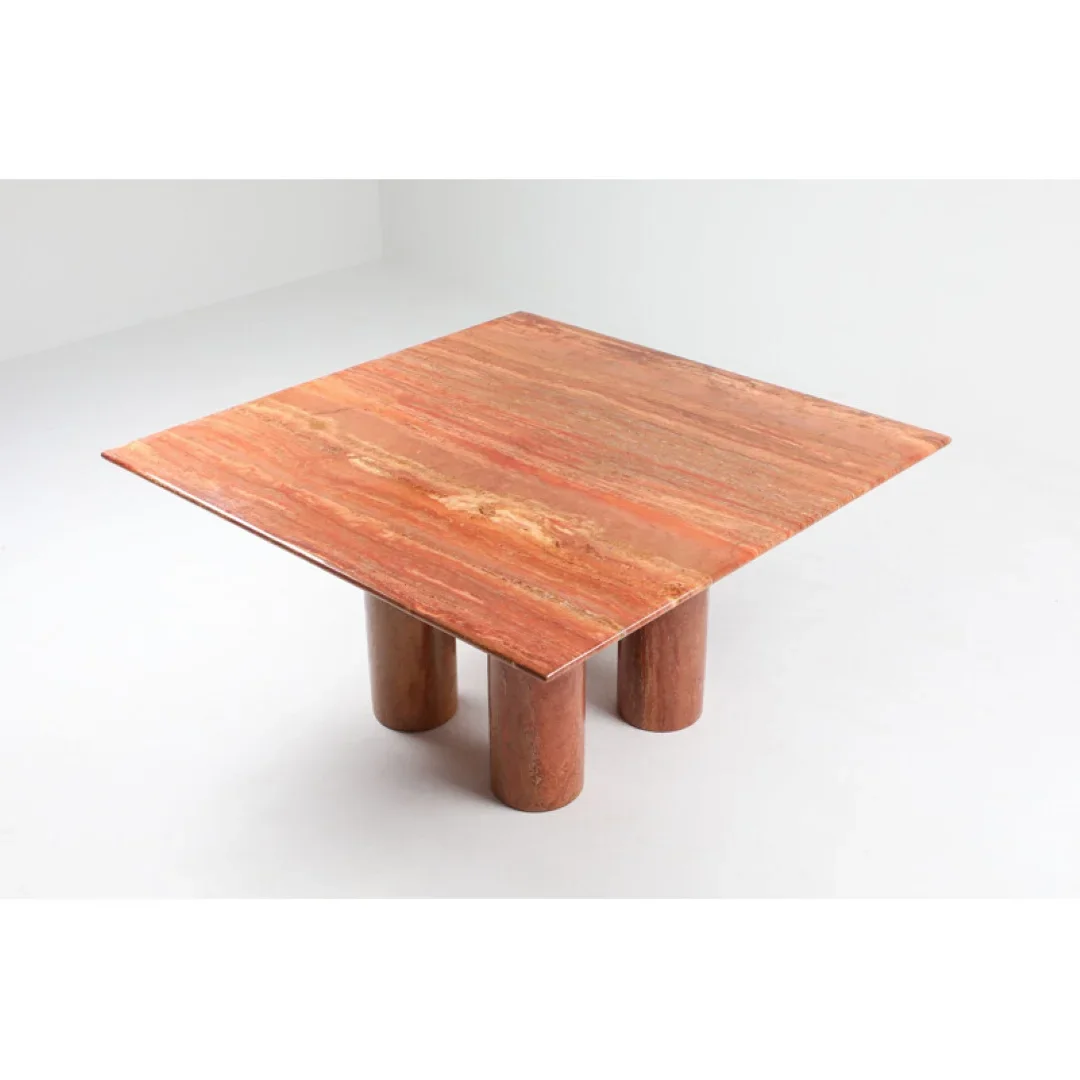 New Design Luxury Polished Stone Furniture Vintage Red Travertine Dining Table