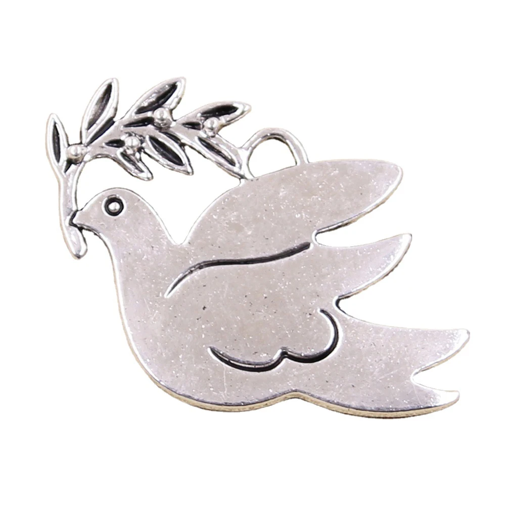 2pcs Charms Peace Dove With Olive 38x56mm Antique Silver Color Plated Pendants Making DIY Handmade Tibetan Finding Jewelry