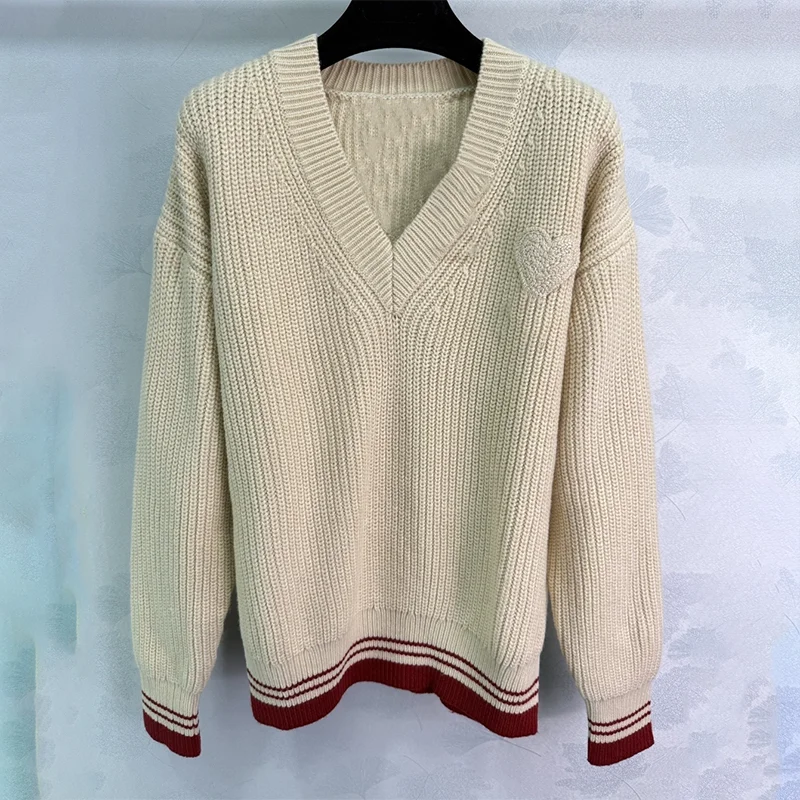 

High-quality ultra-fine merino wool women's sweater with V-neck design autumn and winter pullover 25102909