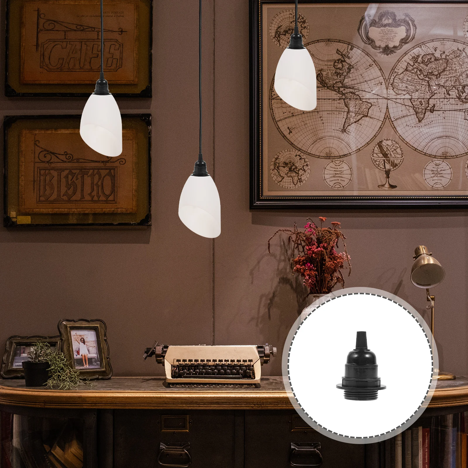 

Пластиковый адаптер цоколя лампы E27 E26, винтажный черный держатель лампы с винтовым цоколем 250 В со съемным заменением ошейника абажура