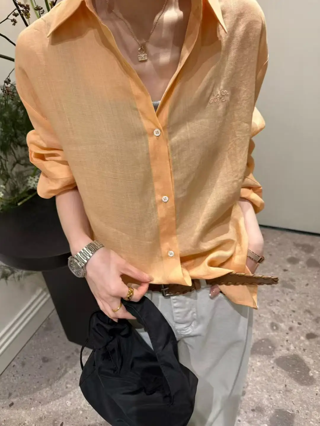 

Свободная повседневная рубашка с длинными рукавами и вышивкой, женская рубашка в корейском стиле Aotuxiu, новинка весна-лето