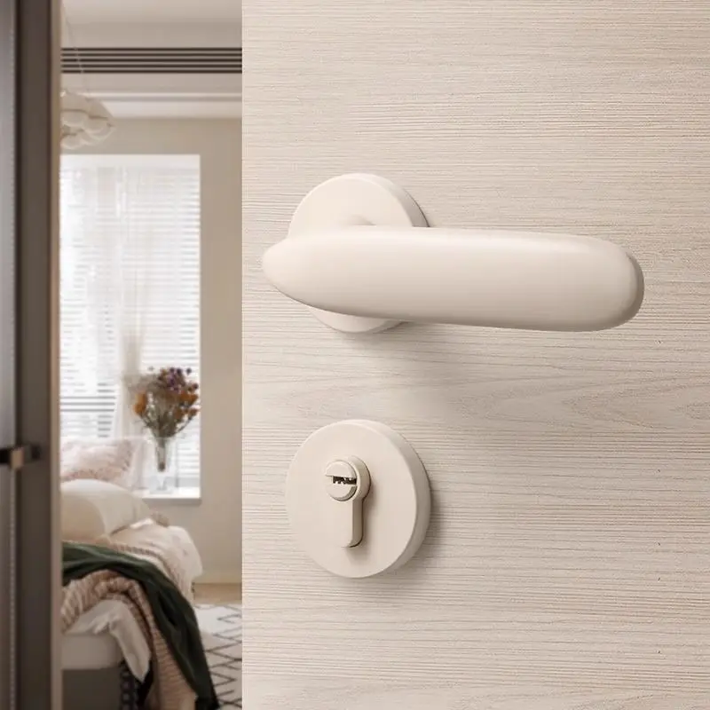 Cream Style Off White Split Magnetic Silent Door Lock Interior Wooden Door Handle Bedroom Household Room Hardware