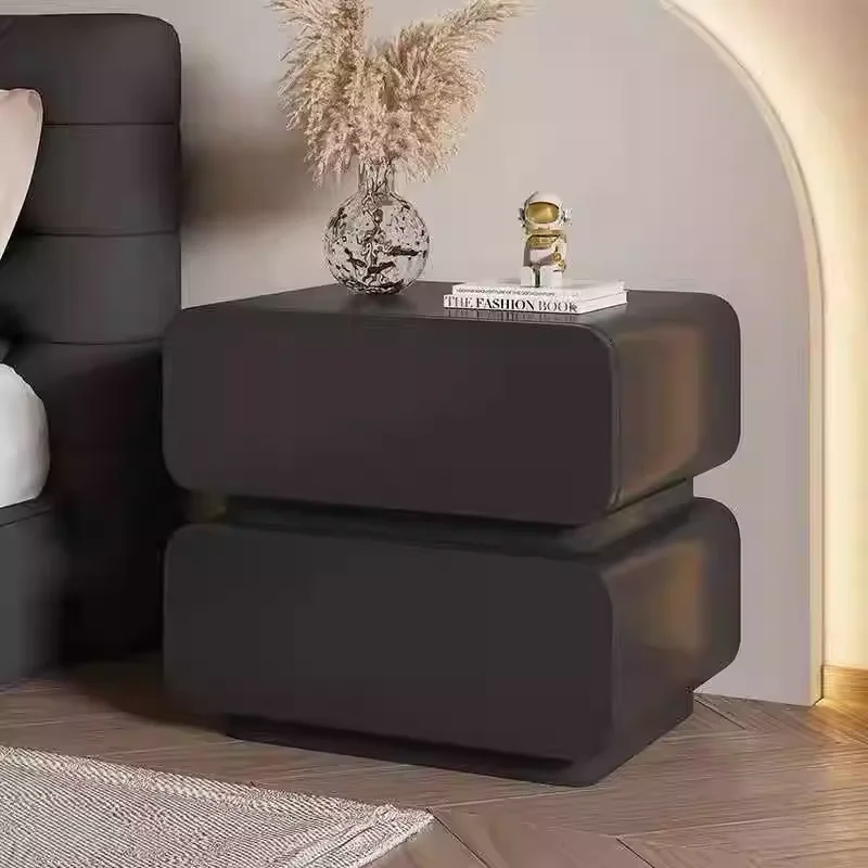

Italian Minimalist Solid Wood Nightstand | Creamy Aesthetic Bedroom Storage Cabinet | Modern Whole-piece Floor Bedside Table