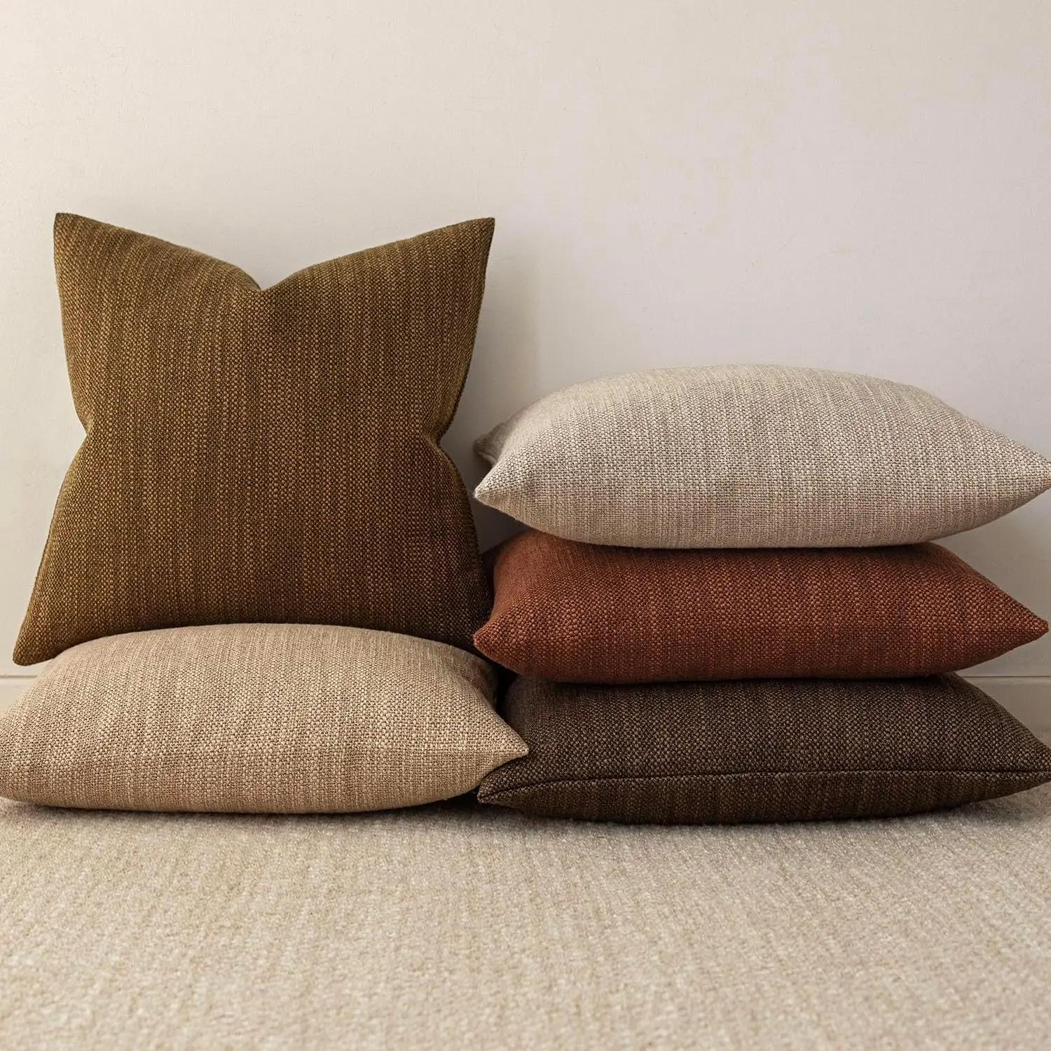 Thick Chenille Woven Solid Throw Pillow Cover Neutral Brown Black Ivory Home Decorative Cushion Cover for Sofa Bed 45x45cm