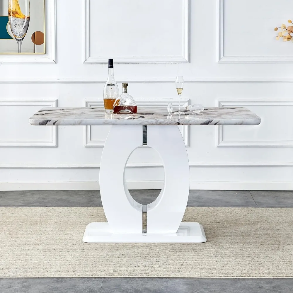 Tavolo da pranzo ad altezza bancone adatto per tavolo da pranzo in marmo bianco da 6,63 pollici, tavolo da bancone bar moderno con base in MDF lucido