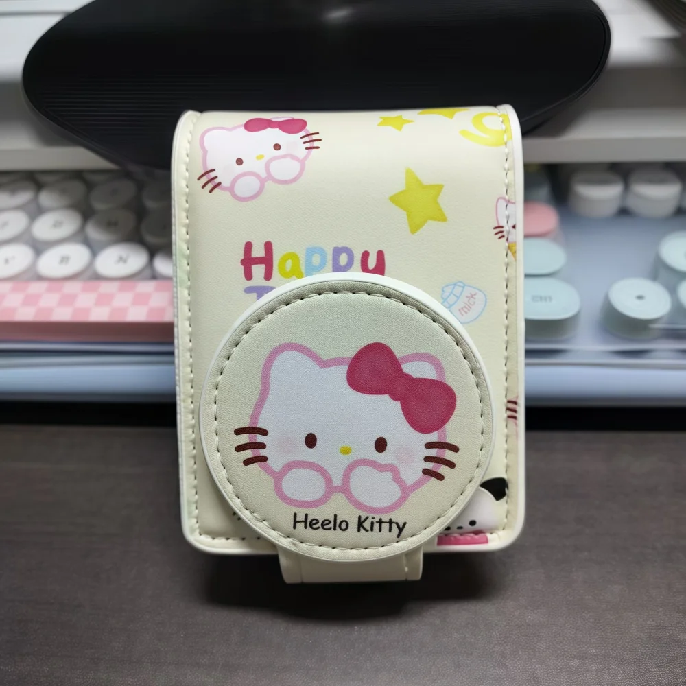 Olá kitty moda portátil espelho de maquiagem com saco de cosméticos leve kit de retoque de viagem caso protetor armazenamento melhor presente