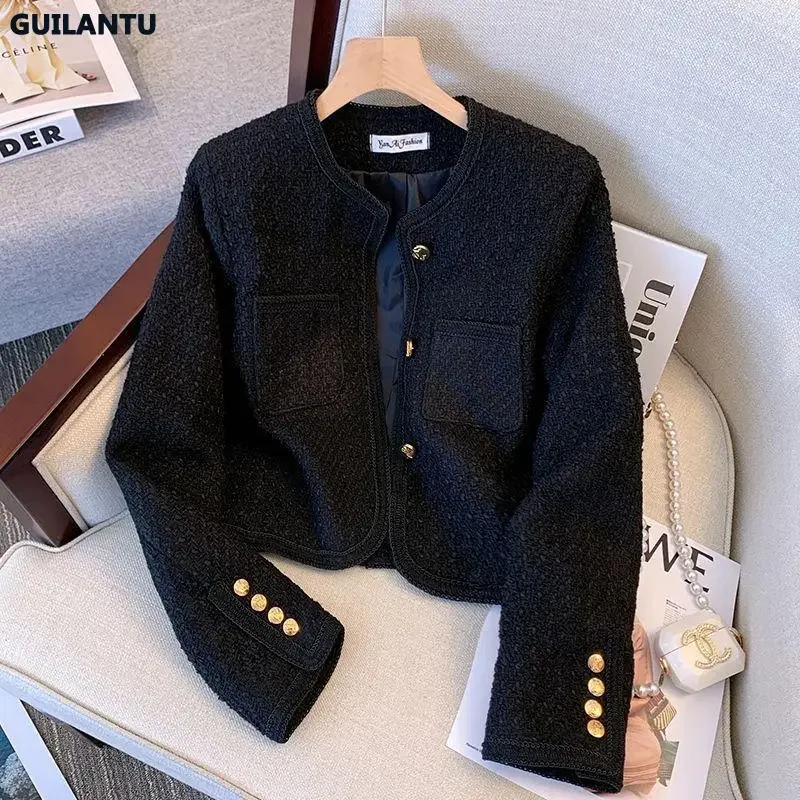 

Spring Autumn Jacket For Women Long Sleeve Single Breasted Slim Tweed Coat Female Korean Style Elegant Vintage Short Outerwear