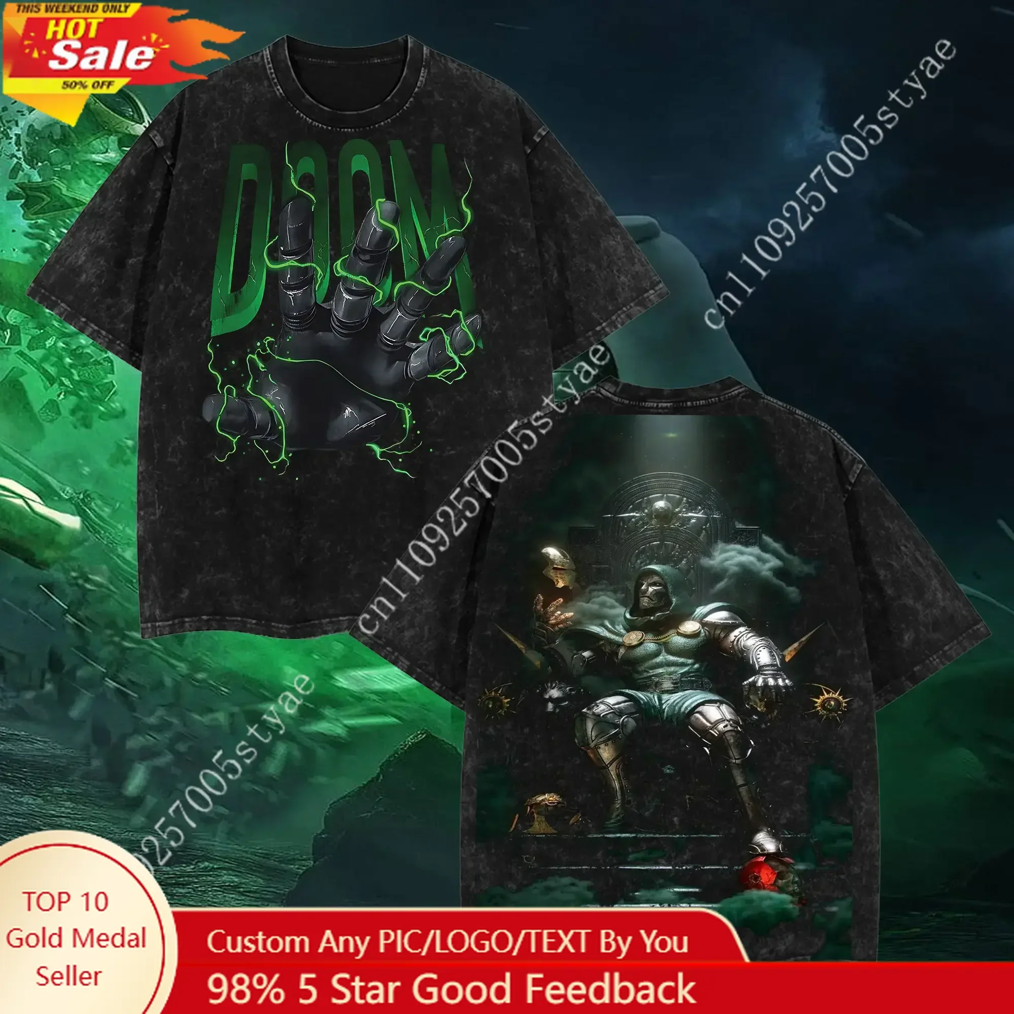 

Marvel The Iron God Dr.Doom "The Masked Tyrant" Ver 04 MCU Edition Double Printed Oversize Lightweight Acid Washed Tee