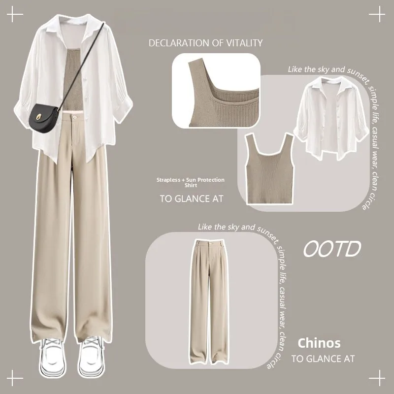 

Летний повседневный профессиональный женский комплект, новый кардиган с ремешком для защиты от солнца 2025 года, комплект футболок Salt System из полиэфирного волокна