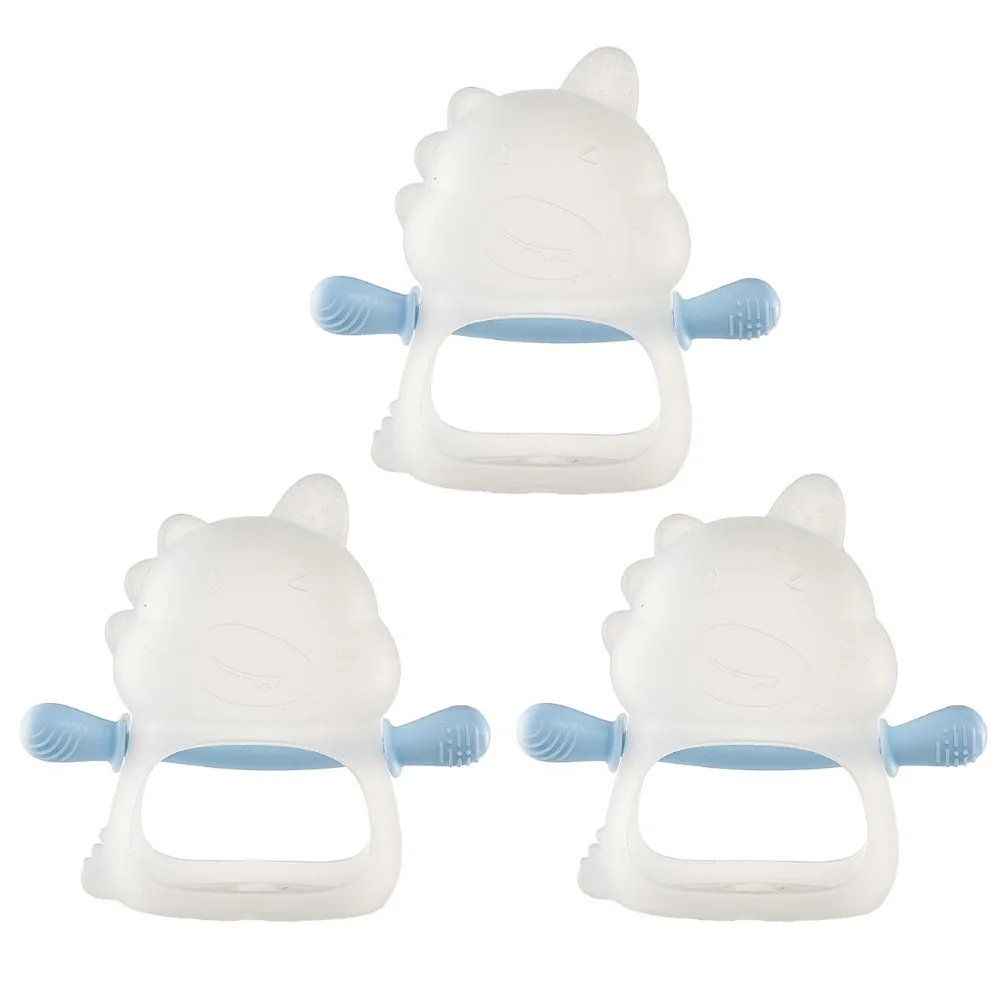

3Pcs Soft Baby Dinosaur Teether Anti Dropping Anti-eating Hand Nursing Teething Toys Food Grade Soothe Babies Gums