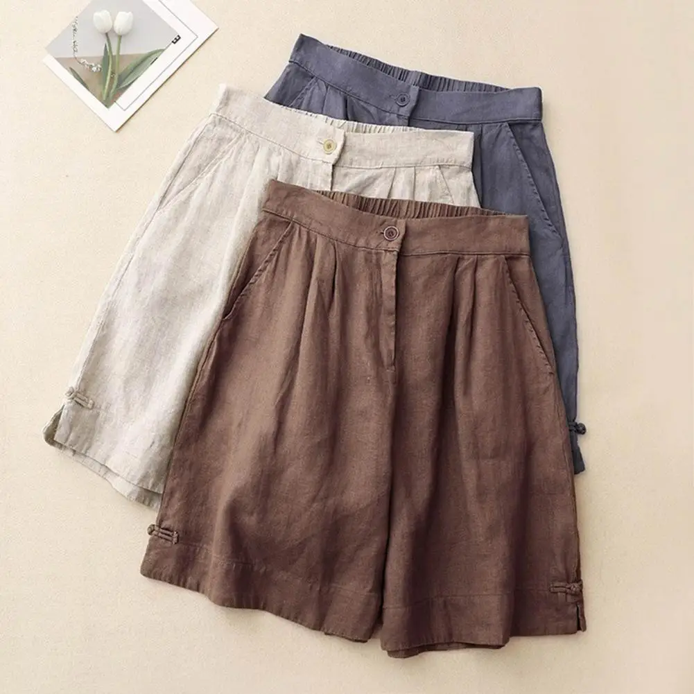 Women Shorts Stylish Women's Casual Shorts with Elastic Waist Reinforced Pockets Mid-rise Button Zipper Fly Shorts for A for A