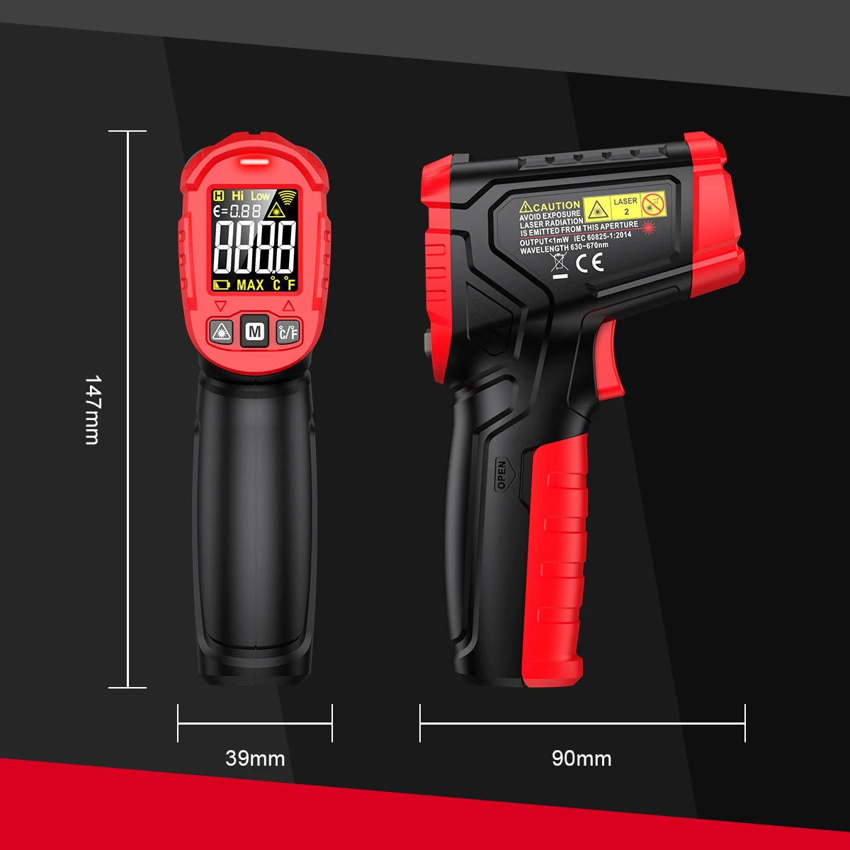 HABOTEST HT641 Infrared Thermometer Non-Contact Laser Temperature Meter Laser IR Surface Tool for Pizza Oven Meat Griddle Grill