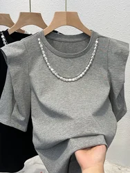Unique Design Women's Loose Short Sleeve T-Shirt Summer Fashionable Cover Belly Meat Concealing Top Trendy Korean Style round...