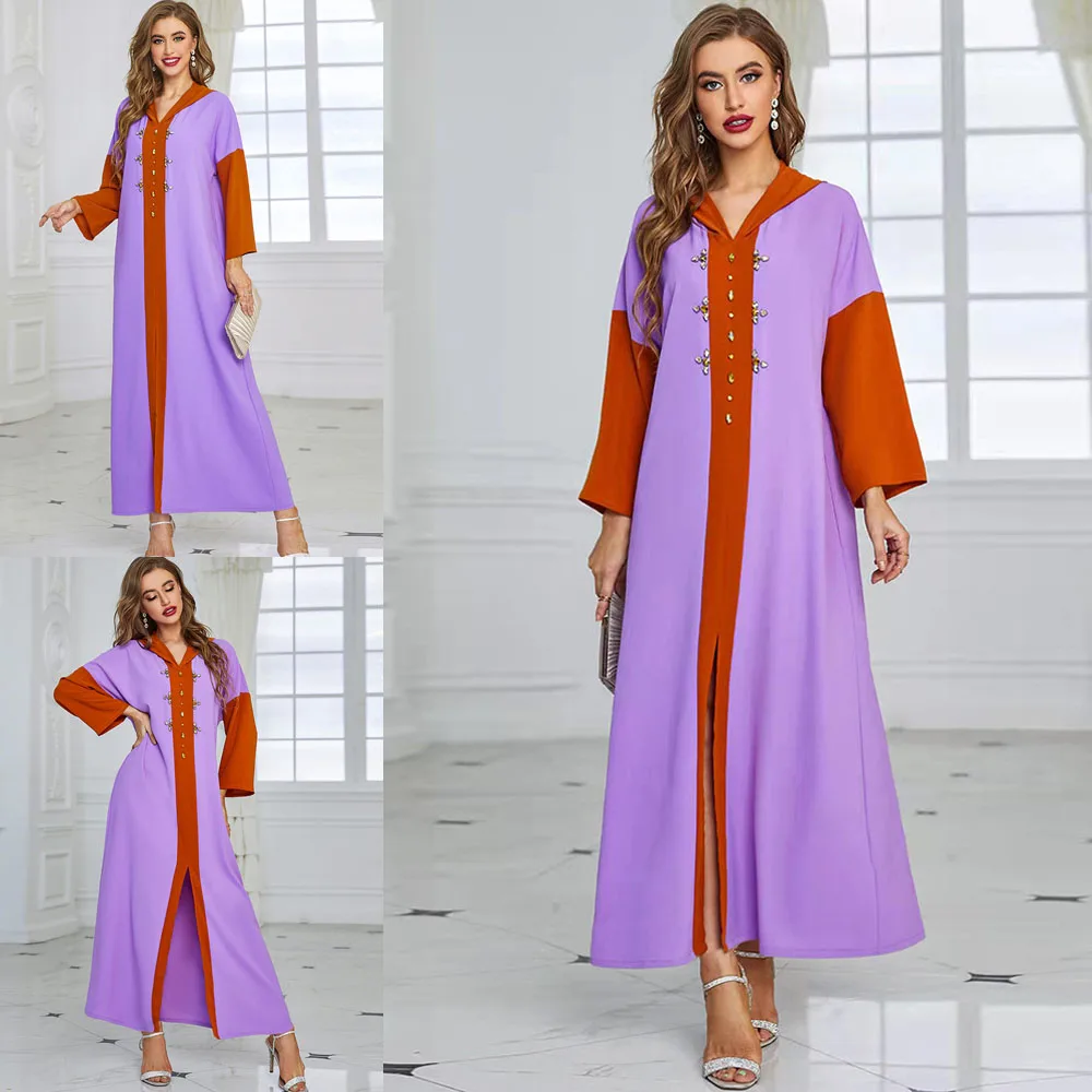 

Middle East Women Long Dress Islamic Abaya Arabic Ramadan Dubai Kaftan Moroccan Jalabiya Party Gown Rhinestone Muslim Maxi Robe