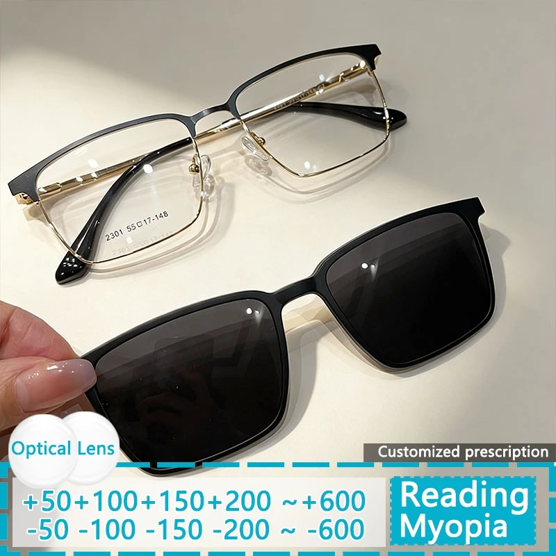 

NEW IN Magnetic Clip On Optical Myopia Glasses Men Polarized Sunglasses Prescription Reading Glasses Optical Lenses With Recipe