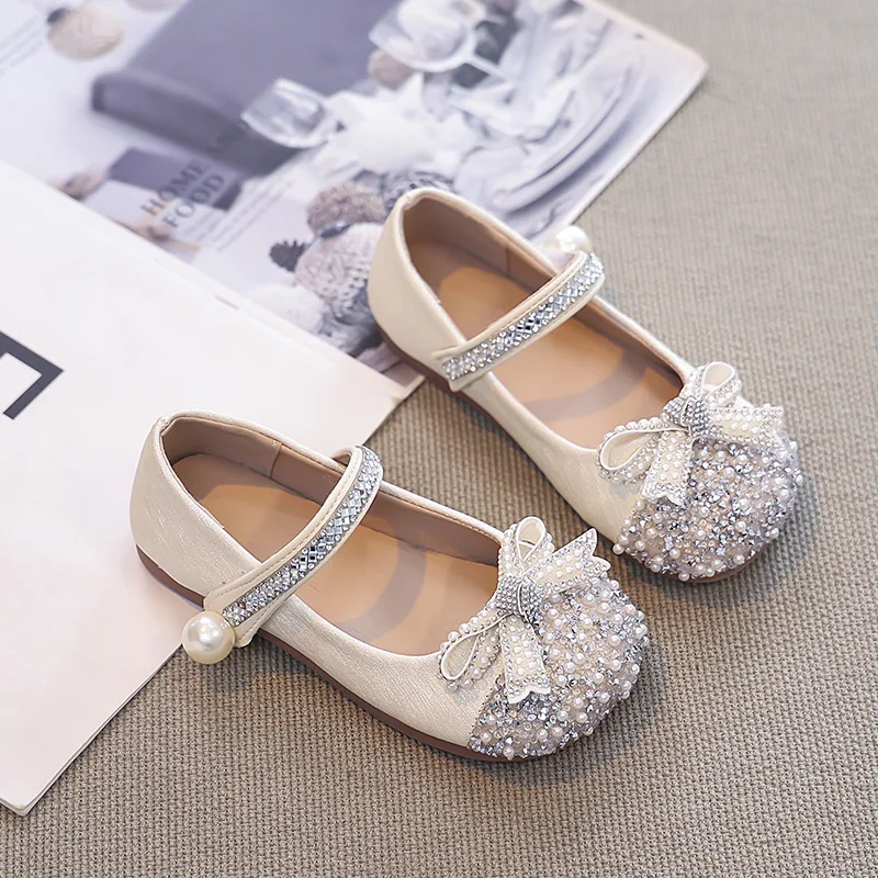 

Kids'Casual Shoes Dress shoes Sequin Princess PU Leather Spring Shoes For Girls Velcro Anti-slip Silver Beige Shoes Size 23-35