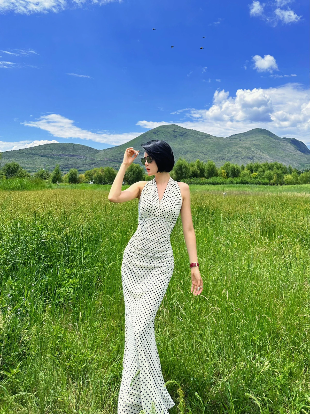 

Slimming Effect Original Summer Rayon Net Polka Dot Print Bodycon Hepburn Sle ter Dr Casual High Elastici V-ne Zi...