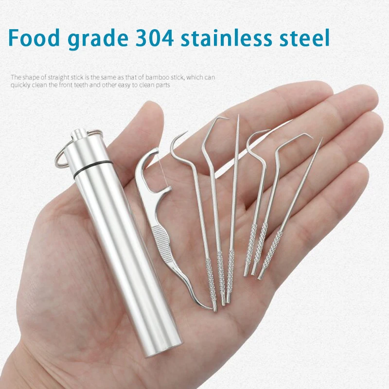 Metal Toothpicks Set Reusable Dental Floss Tooth Cleaning Interdental Brush Teeth Tartar ​Remover Tooth Pick Oral Hygiene Care