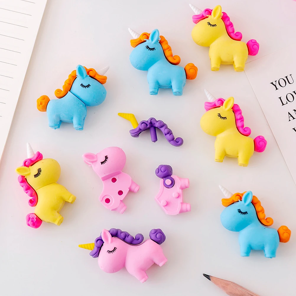 

10pcs Eraser Cute Children Rubbers Student Unicorn Pencils Bulk 3d Unicorn School Supplies Mini Safe Material