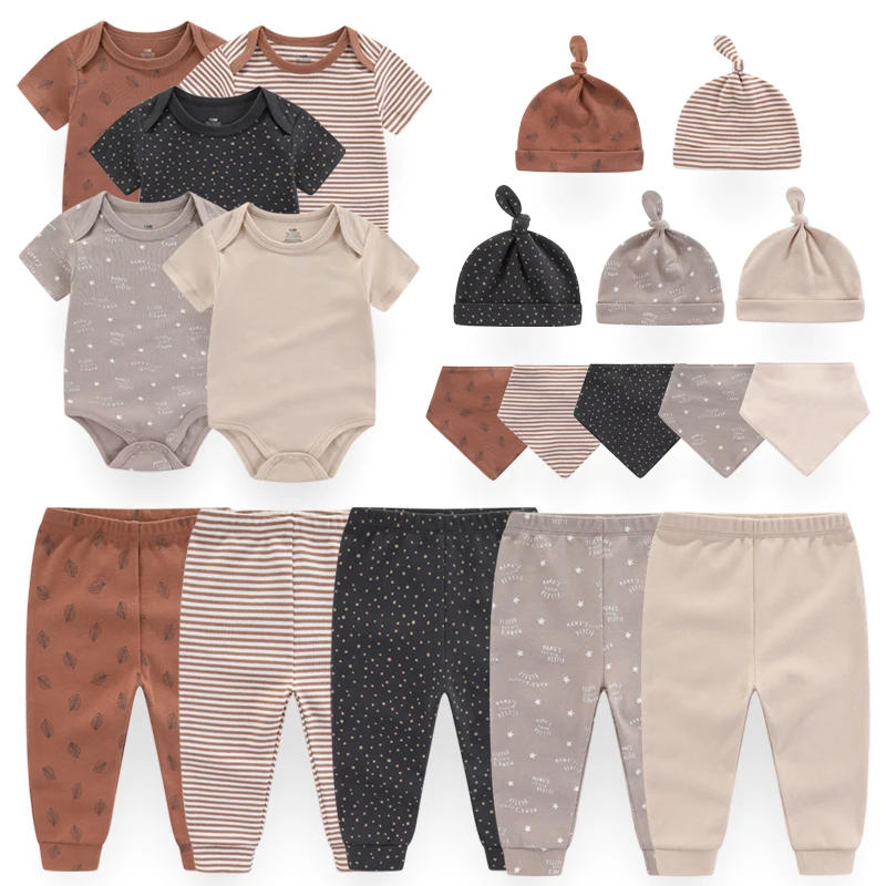 Newborn Unisex Cotton Baby Boy Clothes Sets Bodysuits+Pants+Hats+Gloves/Bibs Baby Girl Clothes Cartoon Animal Bebes