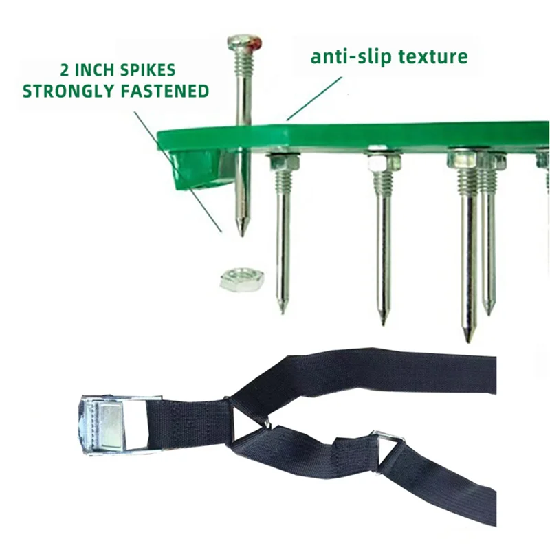 ABUP-Garden Grass Scarifying Shoes Metal+PP Lawn Spikes Scarifying Shoes Lawn Punch Shoes 57Mm Black & Green