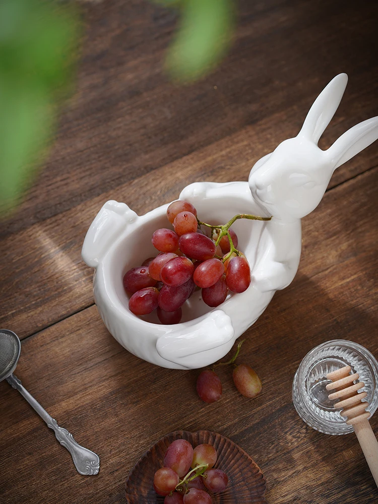 Cute Rabbit Cute Stereoscopic Rabbit Ceramic Bowl Fruit Snack Bowl Table Decoration Bowl Creative Candy Nut Bowl