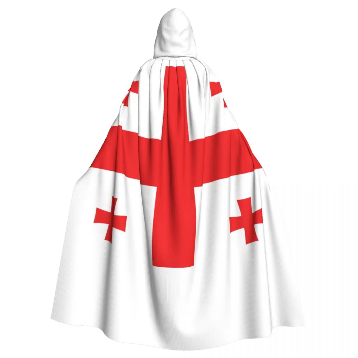 Georgia Flag Hooded Cloak Polyester Unisex Witch Cape Costume Accessory