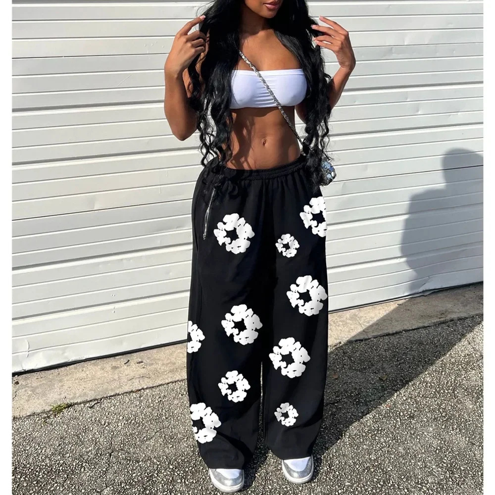 

Elegant Printed Straight Jogger Pants 2024 Spring Active Sweetpants Classic Wide Leg Trousers Women Clothing Streetwear Harajuku