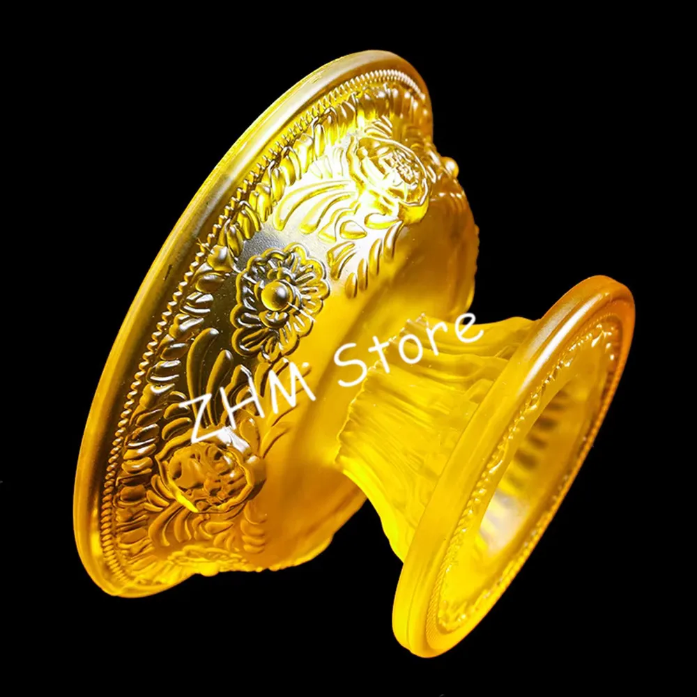 13.5cm Yellow Resin Eight Auspicious Symbol Sacrificed Cups Set, Tibetan Buddhist Putting Decorate Ornaments