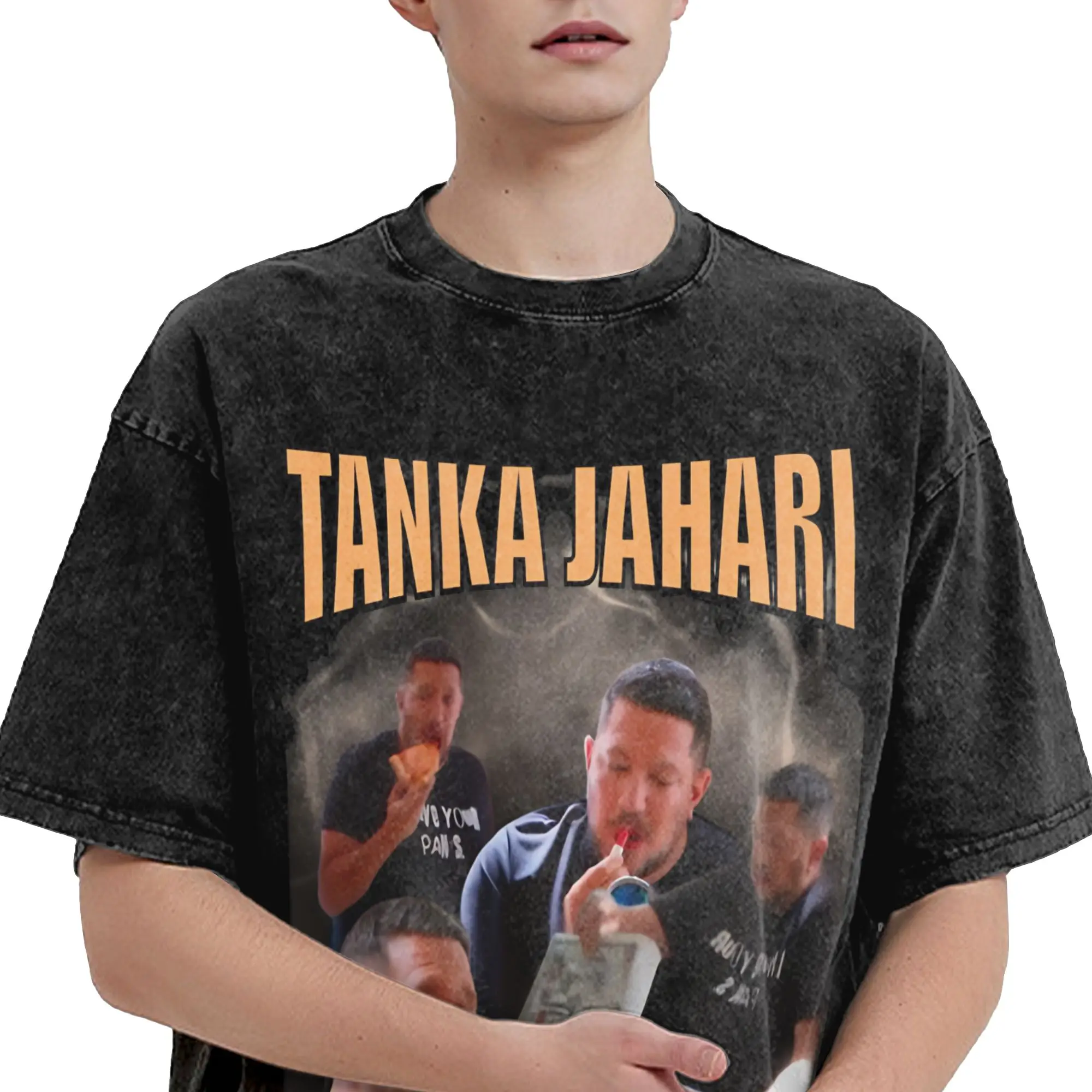 Harajuku Washed Shirt  Tanka Jaharis Would Never Order Whole Pizza for Himself T-Shirts Oversize  Streetwear Short Sleeve