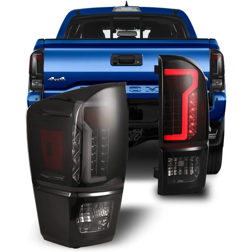 Tail Lights Compatible with [2016 2017 2018 2019 2020 2021 2022 2023 Toyota Tacoma]  Tube Bar Tail lights (Black/Smoke Lens)