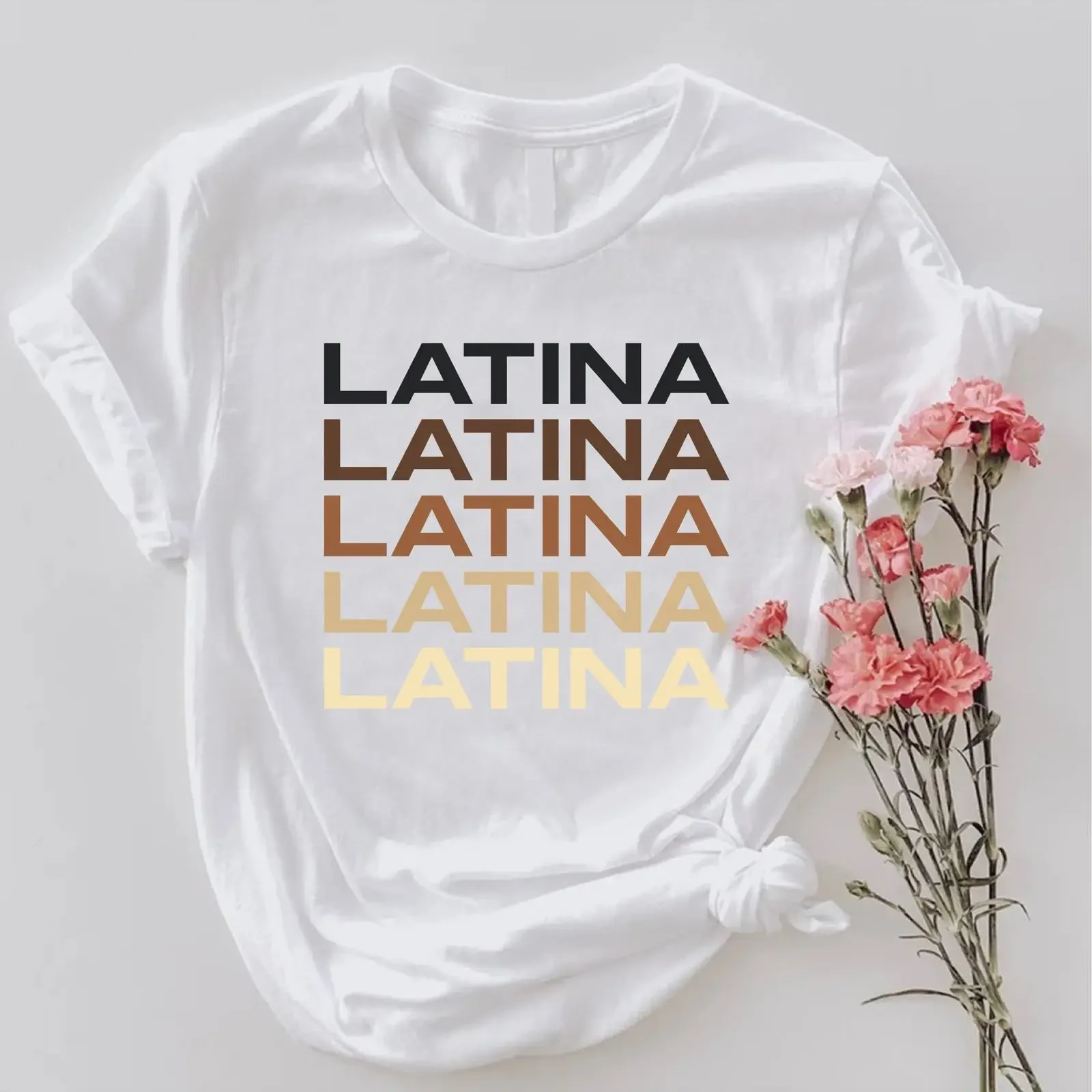 T-shirt dégradé Latina Power, Mois de la Héritage Hispanique, décontracté pour femme, hauts vintage délavés, graphique doux, homme unisexe légèrement imprimé