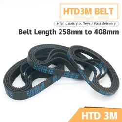 HTD 3M Belt Width 6 10 15 20mm Timing Belt Closed Loop Rubber Belt Length 258mm~408mm Pitch 3mm 86~136Teeth Synchronous Belt 3M
