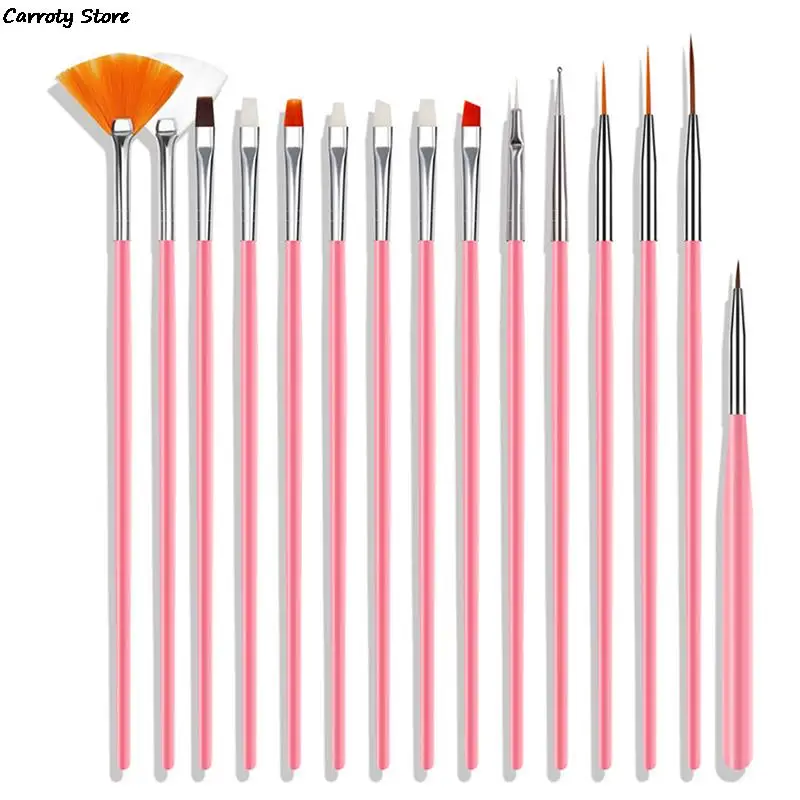 15PCS Professional Nail Art Brush Set For Manicure Rhinestone Acrylic Paint Brushes Kit UV Gel Polish Nails Lining Pen Gradient