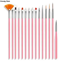 15PCS Professional Nail Art Brush Set For Manicure Rhinestone Acrylic Paint Brushes Kit UV Gel Polish Nails Lining Pen Gradient