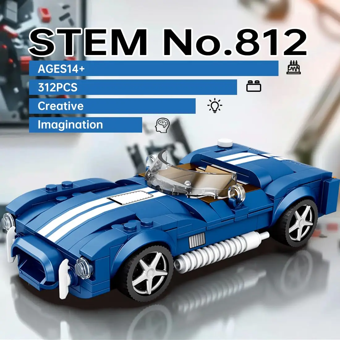 333PCS AC COBRA Car Building Block Set Creative City Vehicle Diy Car Model Bricks Desktop Display  Toys For Kids Holiday Gifts