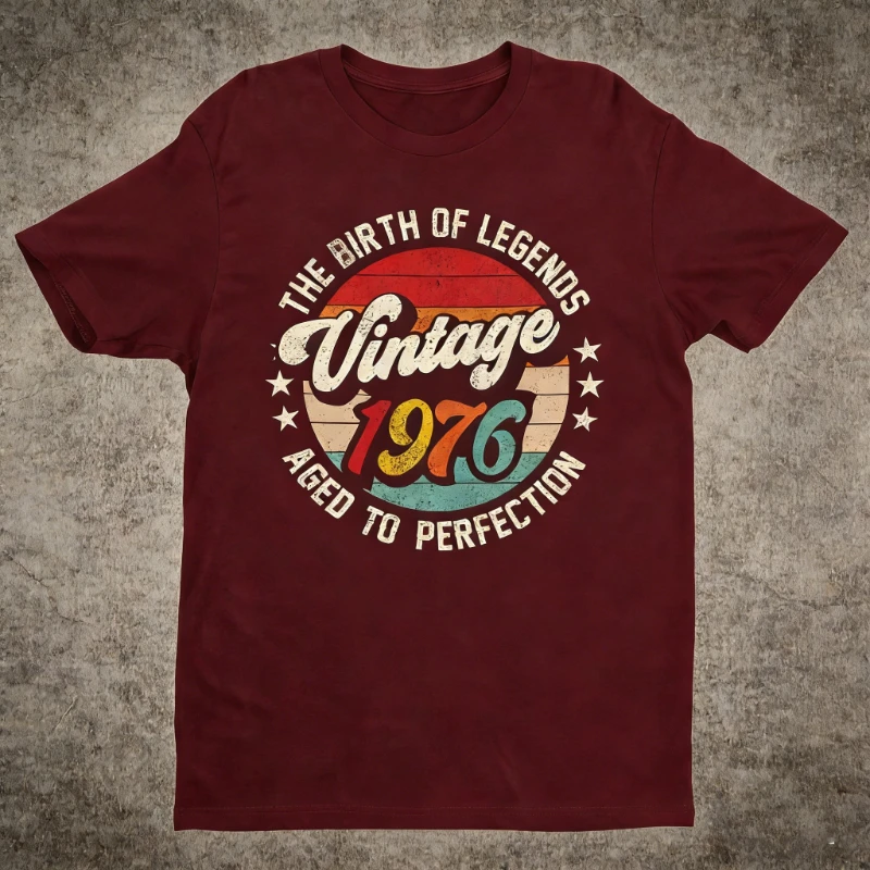 50th Birthday T-Shirt Birth of Legends Vintage 1976 Aged To Perfection Hipster Street Fashion Casual  All-match Short-sleev
