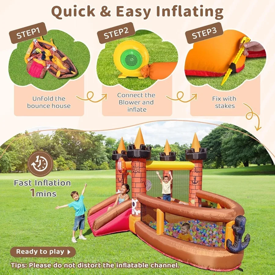 Inflatable Bounce House for Kid 38: Jump Bouncy House Castle with Slide Blow Up Bouncer with 480W Blower for Toddler Outdoor In