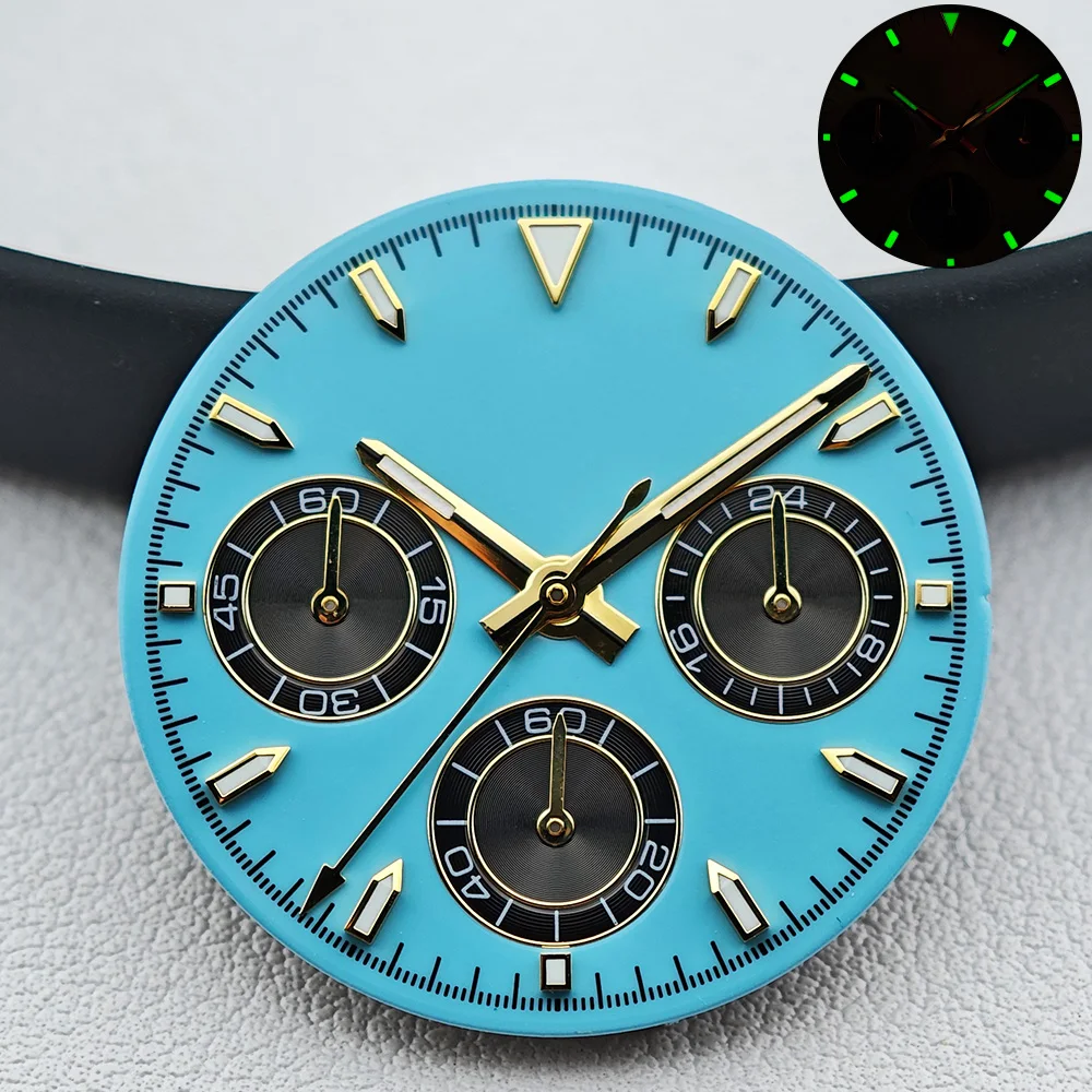 قرص جديد 29 ملم مع توهج أخضر في الظلام والأيدي، مناسب لملحقات ساعة الحركة VK63، مناسب لعلبة 39.3 ملم