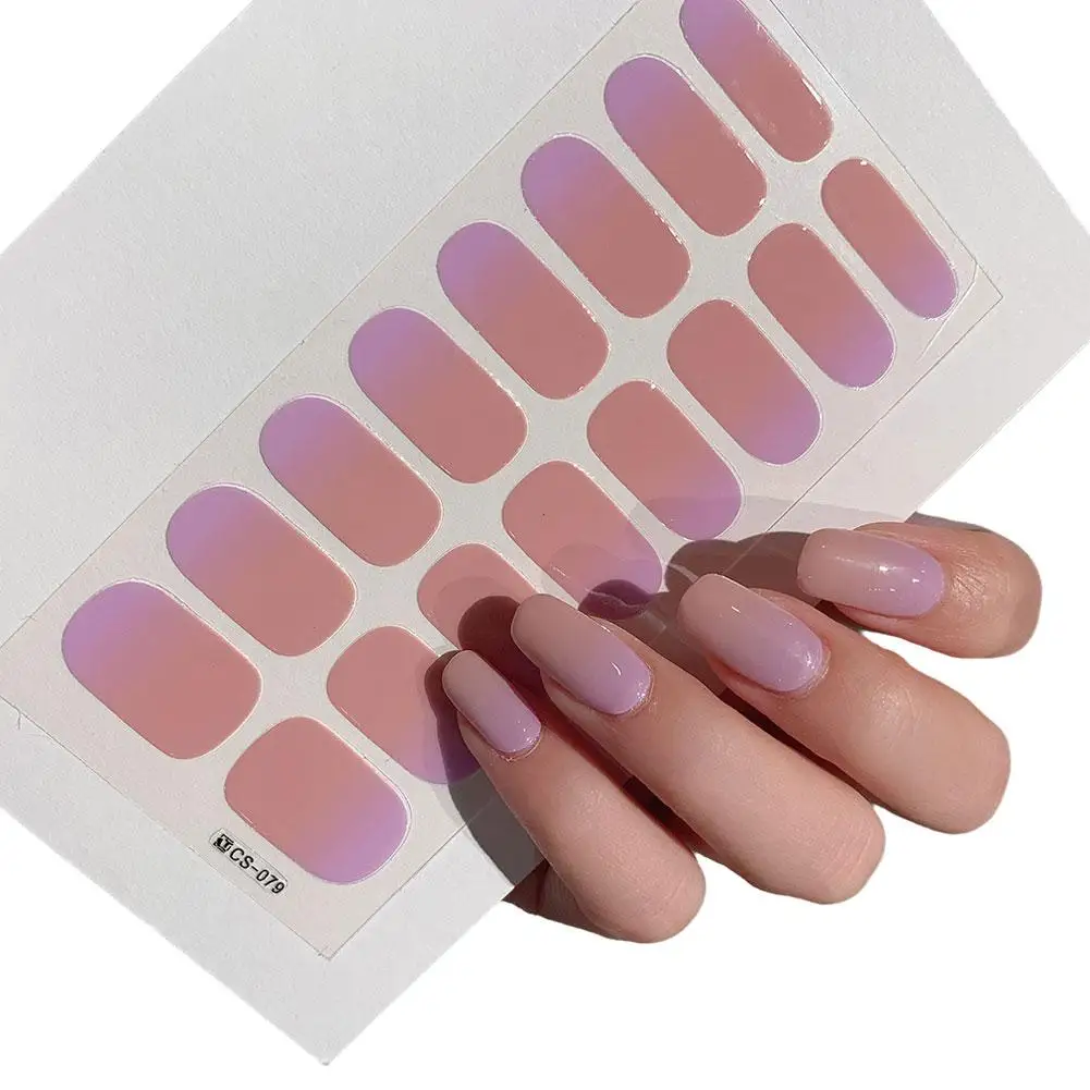 16 compresse adesivi per unghie con copertura completa sfumata strisce di smalto a lunga durata avvolge la decorazione estiva per manicure da donna