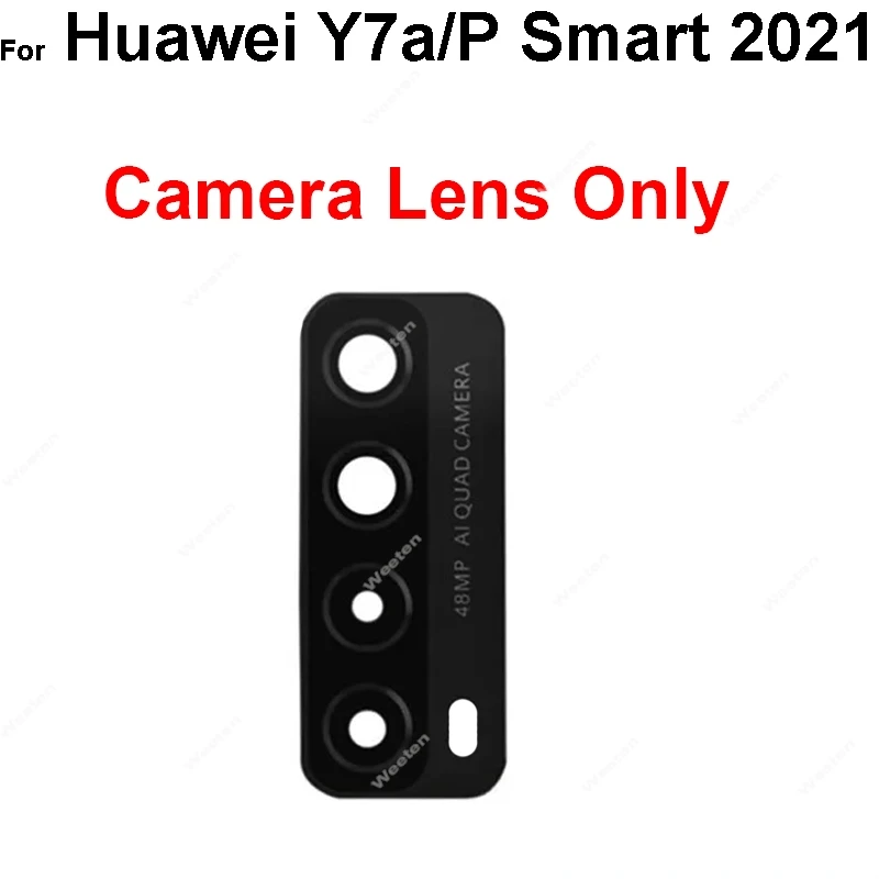 غطاء عدسة زجاجية للكاميرا لهاتف هواوي Y7A P SMART 2021 حامل إطار عدسة الكاميرا الخلفية الخلفية مع جزء إصلاح ملصق لاصق