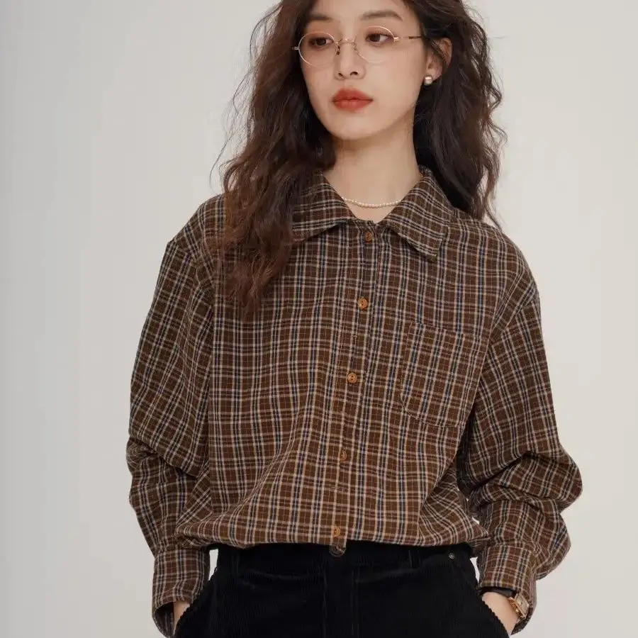 

Summer Office Lady Simplicity Elegant Trend Vintage Buttons Single Breasted Plaid Long Sleeve Well-designed Intellectual Grace