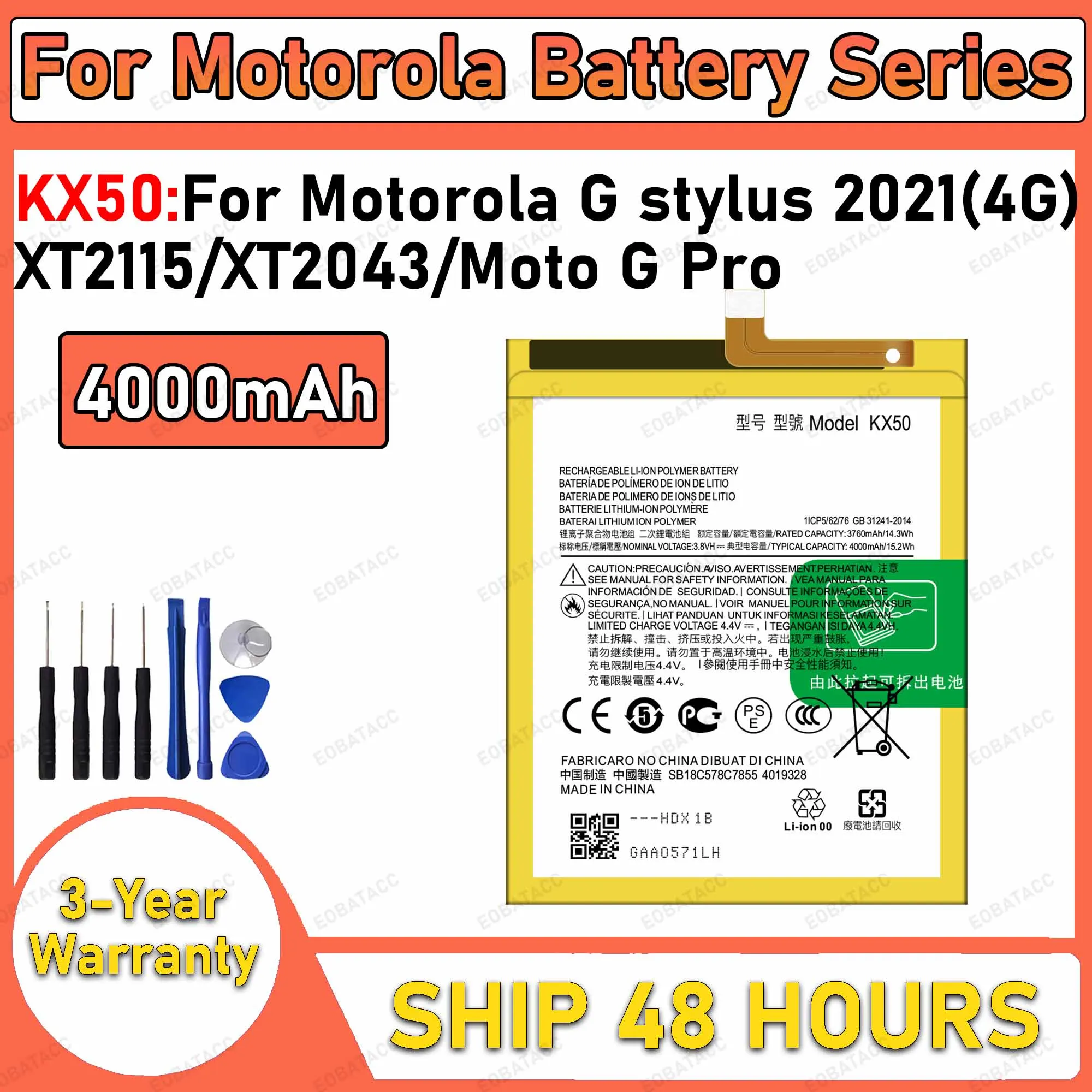 Аккумулятор KX50 4000 мАч, 100% новый, для Motorola G Stylus 2021 (4G), сменный аккумулятор + бесплатные инструменты