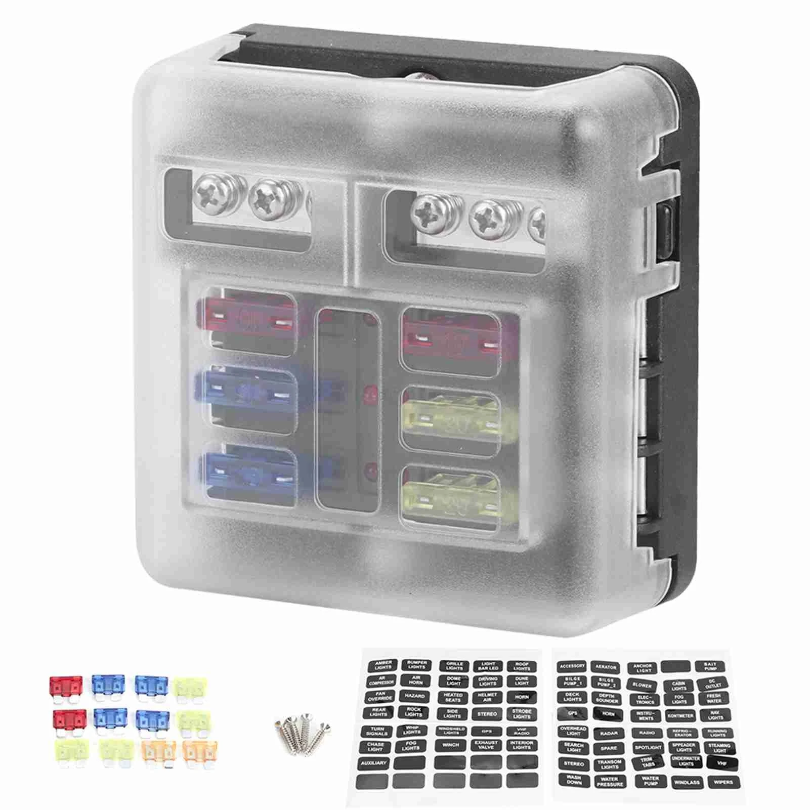 6‑Way Blade Fuse Holder Box 12‑36V with Negative Insert LED Indicator Universal Car Accessory