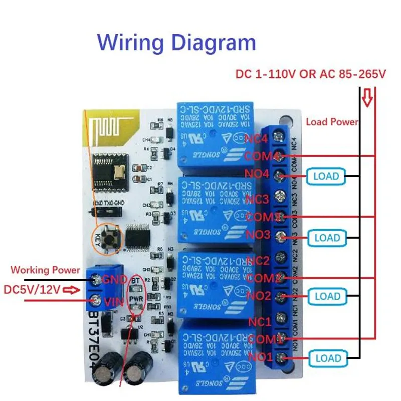BT37E04 4Ch DC 5V/12V For Android BT-Compatible Relay 2.4G RF Remote control IOT Module Command customization Switch