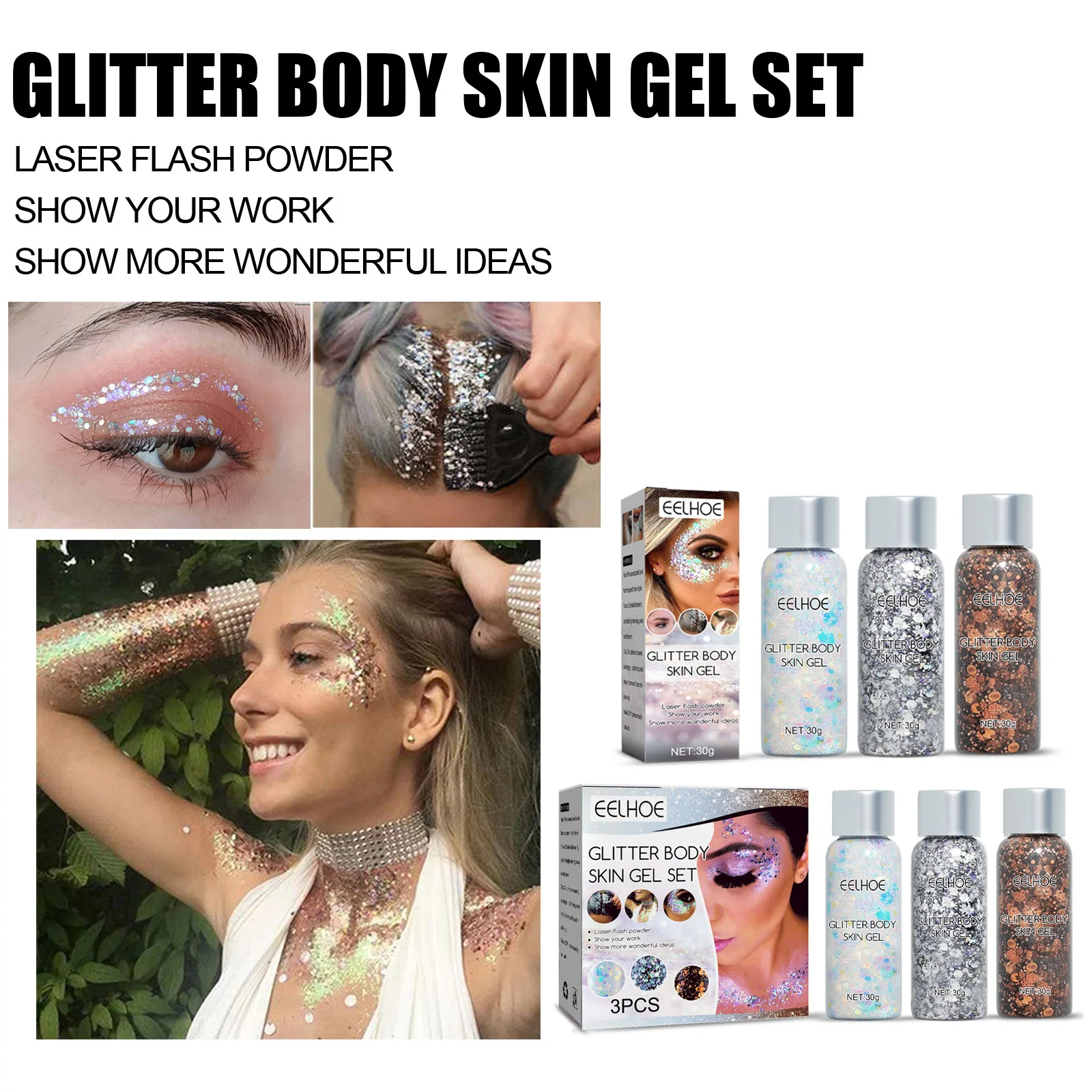 Picture 5: EELHOE Face Glitter Gel Makeup Mermaid Scale Party Stage Eye Nail Hair Body Art Flash Sequins Glitter Decoration Free Shipping