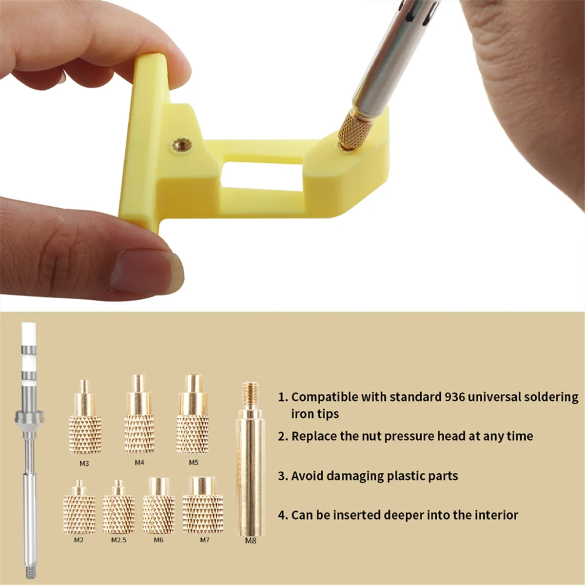 Heat Insert Nut Iron Tip TS100 Soldering Iron Tip Insert M2-M8 Brass Hot Melt Insert Nut Insertion Kit with 100Pc M3 Nut