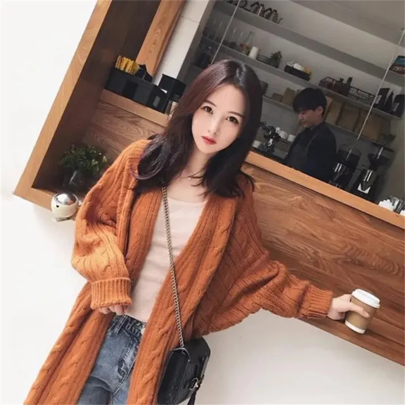 2023 New Fashion Sweater Coat Women's Korean Version Autumn and Winter Loose Fried Dough Twists medium Length Knitting Cardigan