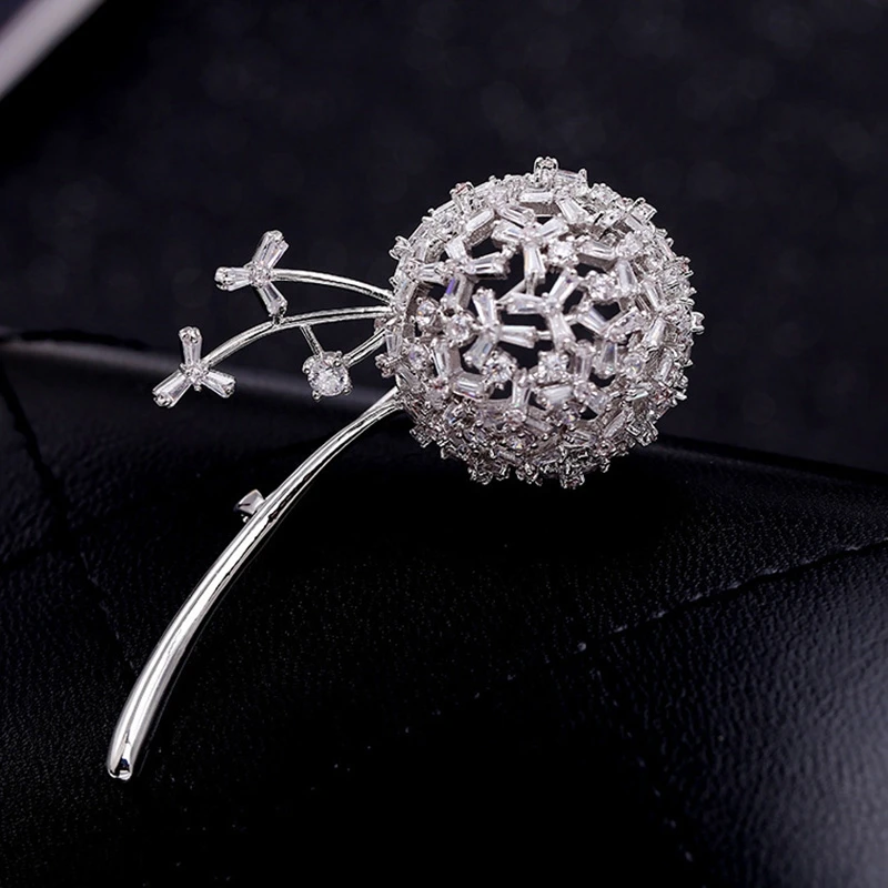 Beautiful Dandelion Shape Brooches Copper Cubic Zircon Jewelry Pins For Women Girls Clothes Scarf Hat Accessories Gifts